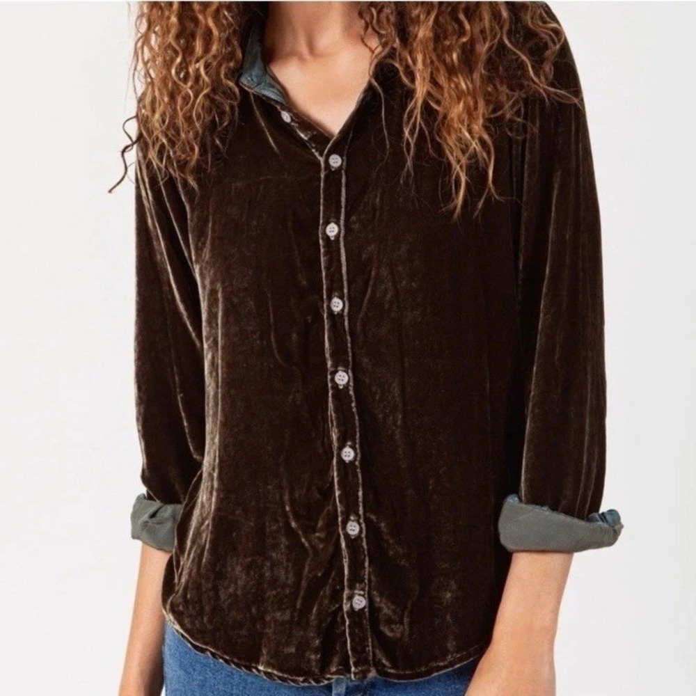 CP Shades Silk Blend Velvet Button Up in Romy Top Size Med